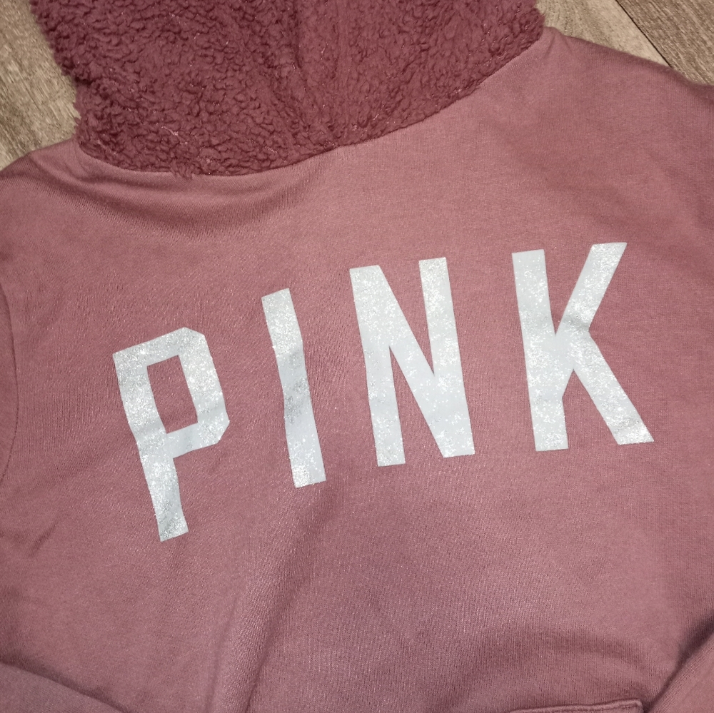 Victoria Secret pink logo sweatshirt size small Sherpa hoodie - Picture 3 of 7